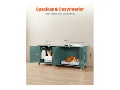 Móvel para Caixa de Areia SucceBuy Gato Armário Esconder Casa de Banho de Gato Interior, com 4 Portas e 2 Entradas, Nicho Esconder-areia em Madeira, 120x45x50 cm