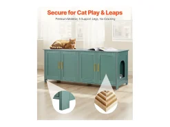 Móvel para Caixa de Areia SucceBuy Gato Armário Esconder Casa de Banho de Gato Interior, com 4 Portas e 2 Entradas, Nicho Esconder-areia em Madeira, 120x45x50 cm