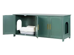 Móvel para Caixa de Areia SucceBuy Gato Armário Esconder Casa de Banho de Gato Interior, com 4 Portas e 2 Entradas, Nicho Esconder-areia em Madeira, 120x45x50 cm