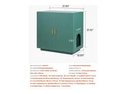 Móvel para Caixa de Areia SucceBuy Gato Armário Esconder Casa de Banho de Gato Dupla Porta, Nicho Esconder-areia Madeira com Furos de Ventilação, 80 x 50 x 79 cm