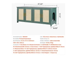 Móvel para Caixa de Areia SucceBuy Gato Armário Esconder Casa de Banho Gato, com 4 Portas de Rattan e 2 Entradas, Nicho Esconder-areia Madeira, 120x45x50 cm