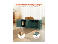 Móvel para Caixa de Areia SucceBuy Gato Armário Esconder Casa de Banho Gato, com 4 Portas de Rattan e 2 Entradas, Nicho Esconder-areia Madeira, 120x45x50 cm