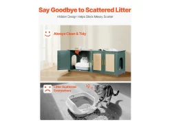 Móvel para Caixa de Areia SucceBuy Gato Armário Esconder Casa de Banho Gato, com 4 Portas de Rattan e 2 Entradas, Nicho Esconder-areia Madeira, 120x45x50 cm