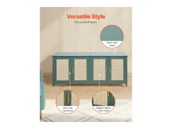 Móvel para Caixa de Areia SucceBuy Gato Armário Esconder Casa de Banho Gato, com 4 Portas de Rattan e 2 Entradas, Nicho Esconder-areia Madeira, 120x45x50 cm