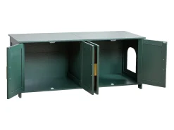 Móvel para Caixa de Areia SucceBuy Gato Armário Esconder Casa de Banho Gato, com 4 Portas de Rattan e 2 Entradas, Nicho Esconder-areia Madeira, 120x45x50 cm