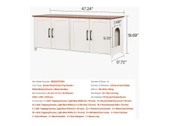 Móvel para Caixa de Areia SucceBuy Gato Armário Esconder Casa de Banho de Gato Interior, 4 Portas 2 Entradas, Nicho Esconder-areia Madeira, 120x45x50 cm, Marrom