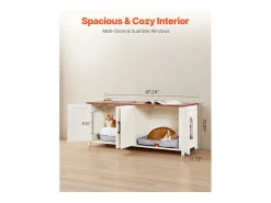Móvel para Caixa de Areia SucceBuy Gato Armário Esconder Casa de Banho de Gato Interior, 4 Portas 2 Entradas, Nicho Esconder-areia Madeira, 120x45x50 cm, Marrom