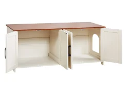 Móvel para Caixa de Areia SucceBuy Gato Armário Esconder Casa de Banho de Gato Interior, 4 Portas 2 Entradas, Nicho Esconder-areia Madeira, 120x45x50 cm, Marrom
