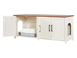 Móvel para Caixa de Areia SucceBuy Gato Armário Esconder Casa de Banho de Gato Interior, 4 Portas 2 Entradas, Nicho Esconder-areia Madeira, 120x45x50 cm, Marrom