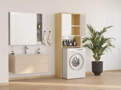 Móvel para máquina de lavar 2 portas c65 x A180 cm branco e natural claro - WORIKA