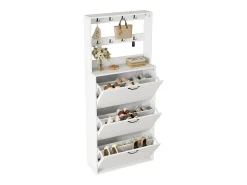 Móvel para sapatos 70×25×165 cm - com 8 ganchos - com 3 portas - painel de partículas - branco