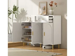Móvel para sapatos 120 x 35 x 92 cm - 1 gaveta + 3 portas - pés em metal - Branco