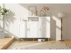 Móvel para sapatos 120 x 35 x 92 cm - 1 gaveta + 3 portas - pés em metal - Branco