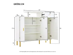 Móvel para sapatos 120 x 35 x 92 cm - 1 gaveta + 3 portas - pés em metal - Branco