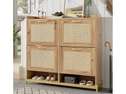 Móvel para sapatos moderno - com portas de rattan - 4 portas - estrutura metálica - natural