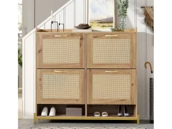Móvel para sapatos moderno - com portas de rattan - 4 portas - estrutura metálica - natural