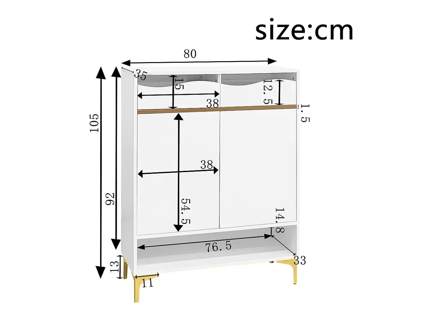 Móvel para sapatos moderno 80x35x105cm - com LED - 2 gavetas e 2 portas - branco