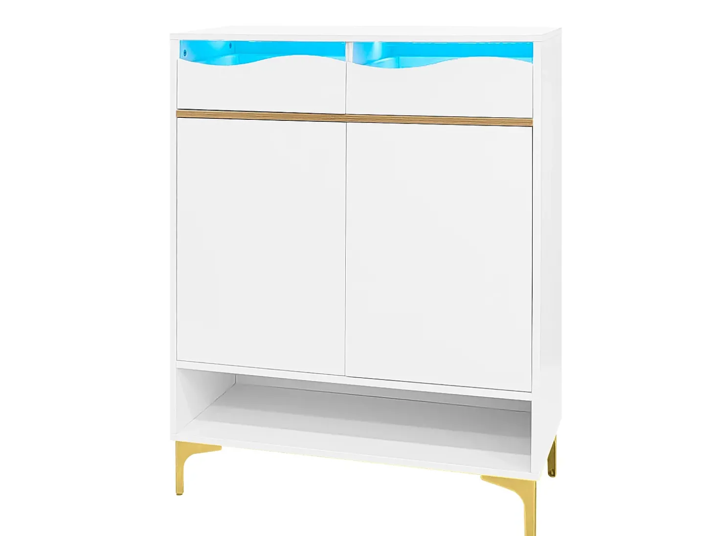 Móvel para sapatos moderno 80x35x105cm - com LED - 2 gavetas e 2 portas - branco