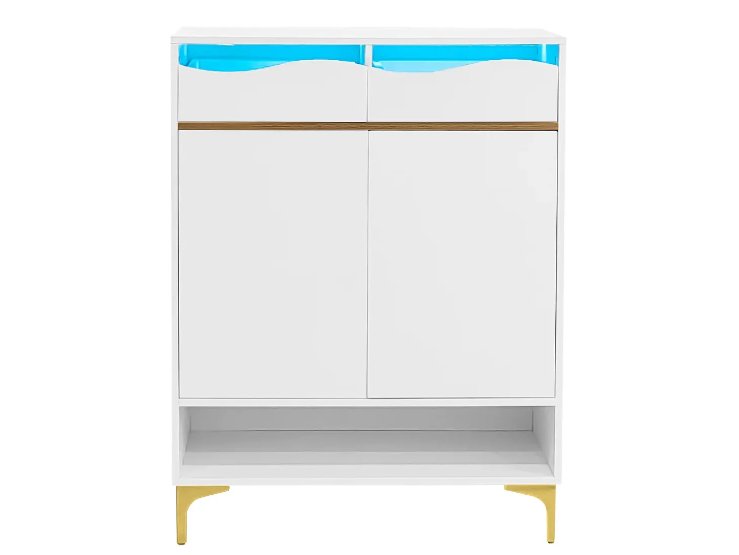 Móvel para sapatos moderno 80x35x105cm - com LED - 2 gavetas e 2 portas - branco
