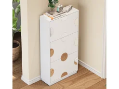 Móvel para sapatos moderno - três portas - espelho redondo - grande espaço de armazenamento - MDF - branco
