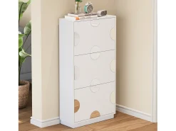 Móvel para sapatos moderno - três portas - espelho redondo - grande espaço de armazenamento - MDF - branco