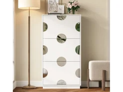 Móvel para sapatos moderno - três portas - espelho redondo - grande espaço de armazenamento - MDF - branco