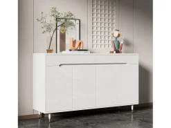 Móvel para sapatos moderno 140x39x84 cm - 2 portas e 2 gavetas - Prateleiras ajustáveis - Pés dourados - Branco