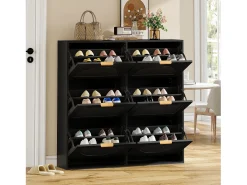 Móvel para sapatos moderno 118x25x115cm - 6 portas basculantes - Preto