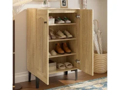 Móvel para sapatos moderno 60x31,5x95 cm - 2 portas - Prateleiras de vários níveis - Painéis de partículas - Natural