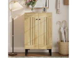 Móvel para sapatos moderno 60x31,5x95 cm - 2 portas - Prateleiras de vários níveis - Painéis de partículas - Natural