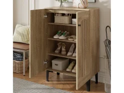 Móvel para sapatos moderno 60x31,5x95 cm - 2 portas - Prateleiras de vários níveis - Painéis de partículas - Natural