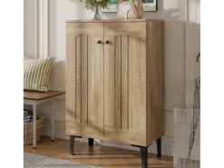 Móvel para sapatos moderno 60x31,5x95 cm - 2 portas - Prateleiras de vários níveis - Painéis de partículas - Natural