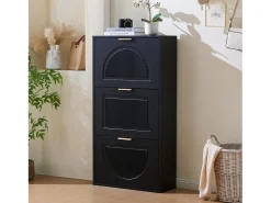 Móvel para sapatos moderno 60x24x114 cm - com 3 portas basculantes - Preto