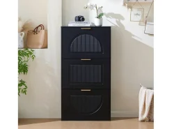 Móvel para sapatos moderno 60x24x114 cm - com 3 portas basculantes - Preto