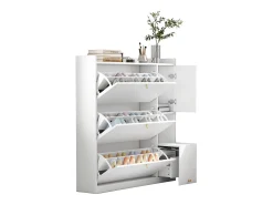 Móvel para sapatos multifuncional 119x24x122 cm - com 3 gavetas dobráveis - com banco dobrável - com uma porta - branco