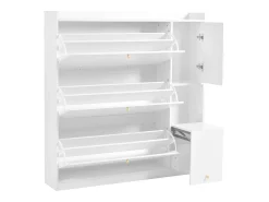 Móvel para sapatos multifuncional 119x24x122 cm - com 3 gavetas dobráveis - com banco dobrável - com uma porta - branco