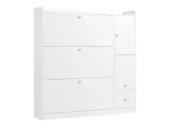 Móvel para sapatos multifuncional 119x24x122 cm - com 3 gavetas dobráveis - com banco dobrável - com uma porta - branco