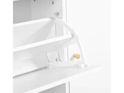 Móvel para sapatos multifuncional 119x24x122 cm - com 3 gavetas dobráveis - com banco dobrável - com uma porta - branco