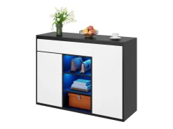 Móvel para sapatos 105x39.5x86 cm - 2 portas e 1 gaveta - Com iluminação LED - Com prateleiras ajustáveis - Branco + Preto