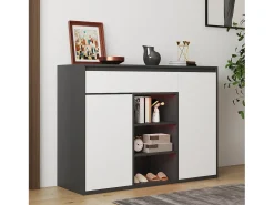 Móvel para sapatos 105x39.5x86 cm - 2 portas e 1 gaveta - Com iluminação LED - Com prateleiras ajustáveis - Branco + Preto