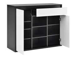 Móvel para sapatos 105x39.5x86 cm - 2 portas e 1 gaveta - Com iluminação LED - Com prateleiras ajustáveis - Branco + Preto
