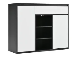 Móvel para sapatos 105x39.5x86 cm - 2 portas e 1 gaveta - Com iluminação LED - Com prateleiras ajustáveis - Branco + Preto