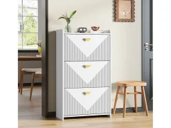 Móvel para sapatos 70x30x120 cm - 3 portas basculantes - 6 compartimentos de armazenamento - MDF - Branco