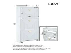 Móvel para sapatos 70x30x120 cm - 3 portas basculantes - 6 compartimentos de armazenamento - MDF - Branco