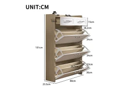 Móvel para sapatos 80x23.5x125 cm - com três grandes frontais basculantes - com 2 gavetas - branco + natural