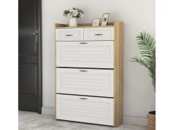 Móvel para sapatos 80x23.5x125 cm - com três grandes frontais basculantes - com 2 gavetas - branco + natural