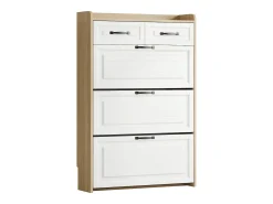 Móvel para sapatos 80x23.5x125 cm - com três grandes frontais basculantes - com 2 gavetas - branco + natural