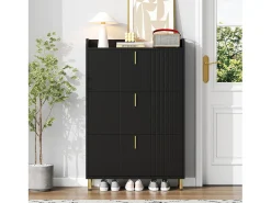 Móvel para sapatos 80x23,5x123,5 cm - 3 portas - 6 compartimentos - Altura ajustável - MDF - Preto