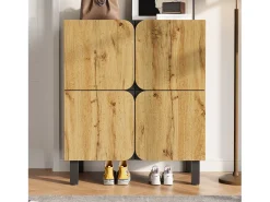 Móvel para sapatos 80x38,5x95 cm - con 4 portas - Prateleiras ajustáveis - Pés de ferro preto - Natural e preto