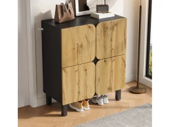Móvel para sapatos 80x38,5x95 cm - con 4 portas - Prateleiras ajustáveis - Pés de ferro preto - Natural e preto